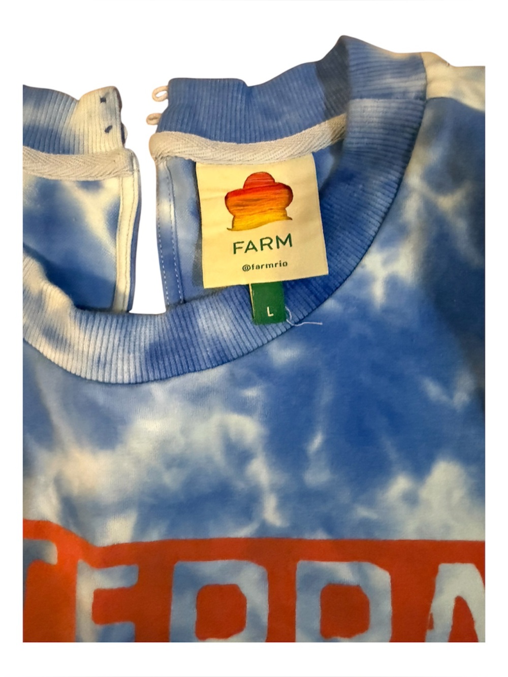 Farm Rio Blue Tie-Dye print crew neck jumpsuit with Da Terra Sunset Graphic - Picture 3 of 6